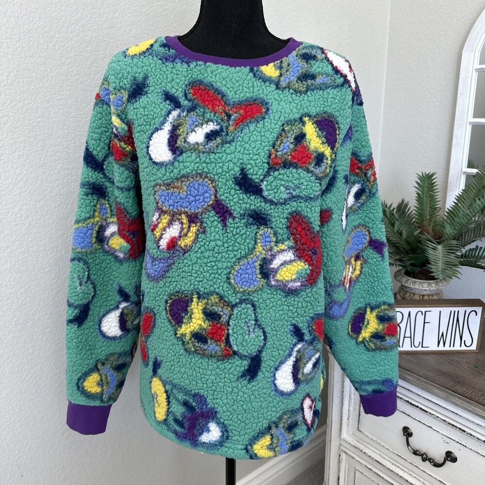 Disney Donald Duck Fuzzy Ugly Sweater Sweatshirt Adult Unisex Size Small Green